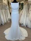 Trumpet/Mermaid Scoop Neck Chiffon Sweep Train Wedding Dress With Ruched #Milly00028572