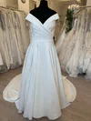 Ball Gown/Princess Off-the-shoulder Chiffon Court Train Wedding Dress With Ruched #Milly00028576
