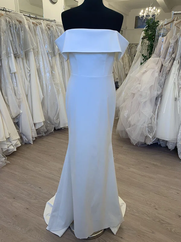 Sheath/Column Off-the-shoulder Stretch Crepe Sweep Train Wedding Dress #Milly00028578