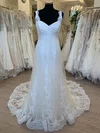 Ball Gown/Princess V-neck Lace Tulle Court Train Wedding Dress With Ruched #Milly00028582