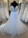 Ball Gown/Princess V-neck Tulle Court Train Wedding Dress With Appliques Lace #Milly00028583
