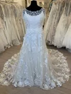 Ball Gown/Princess Illusion Glitter Court Train Wedding Dress With Appliques Lace #Milly00028588