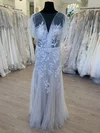 Sheath/Column Illusion Tulle Floor-length Wedding Dress With Ruffles #Milly00028589