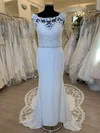 Sheath/Column Illusion Satin Chiffon Court Train Wedding Dress With Appliques Lace #Milly00028592