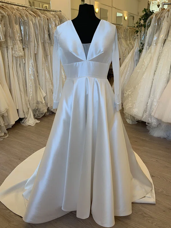 Ball Gown/Princess V-neck Satin Sweep Train Wedding Dress #Milly00028593
