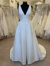 Ball Gown/Princess V-neck Satin Sweep Train Wedding Dress With Bow #Milly00028600