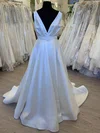 Ball Gown/Princess V-neck Satin Court Train Wedding Dress With Appliques Lace #Milly00028604