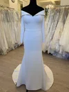 Sheath/Column Off-the-shoulder Stretch Crepe Sweep Train Wedding Dress #Milly00028605