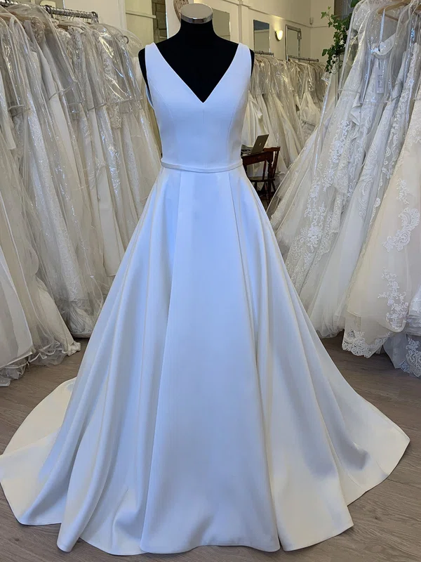 Ball Gown/Princess V-neck Satin Sweep Train Wedding Dress #Milly00028606