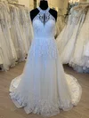 Ball Gown/Princess High Neck Tulle Sweep Train Wedding Dress With Appliques Lace #Milly00028607