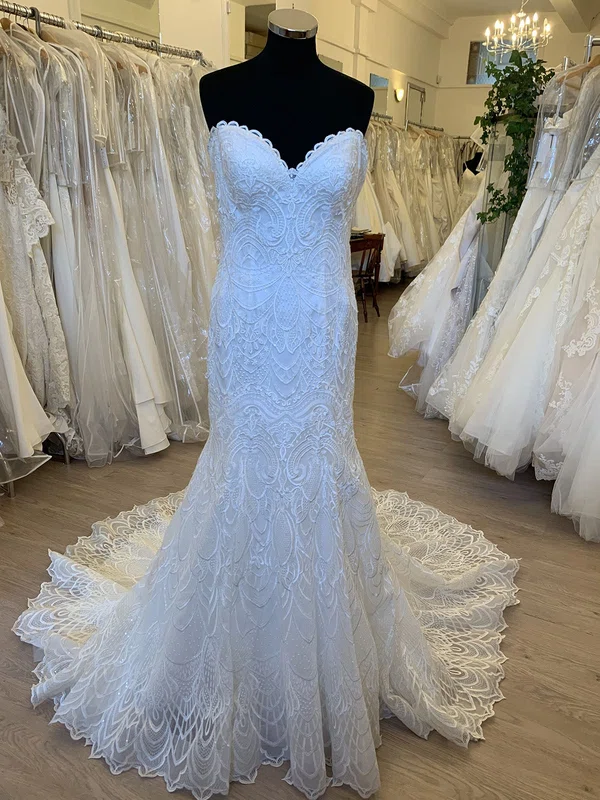 Trumpet/Mermaid Sweetheart Lace Court Train Wedding Dress #Milly00028608