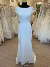 Sheath/Column Scoop Neck Stretch Crepe Sweep Train Wedding Dress With Appliques Lace #Milly00028613