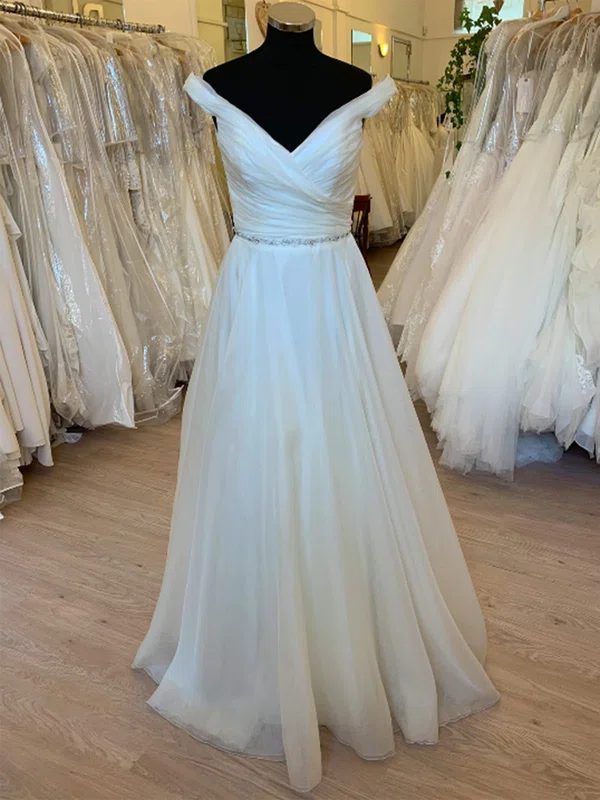 Ball Gown/Princess Off-the-shoulder Organza Floor-length Wedding Dress With Beading #Milly00028614