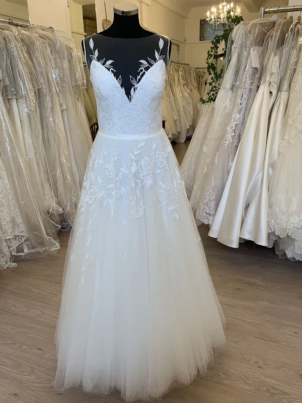Ball Gown/Princess Illusion Tulle Floor-length Wedding Dress With Ruched #Milly00028621