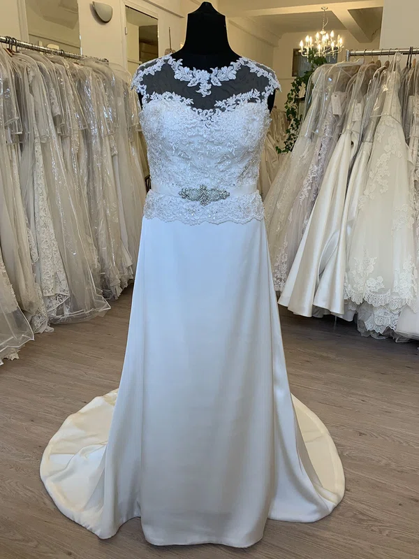 Sheath/Column Illusion Satin Sweep Train Wedding Dress With Beading #Milly00028622