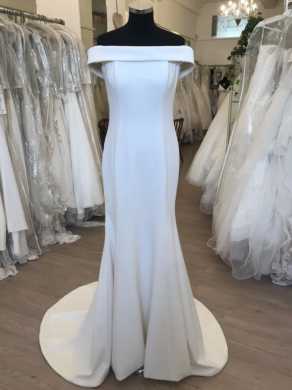 Trumpet/Mermaid Off-the-shoulder Stretch Crepe Sweep Train Wedding Dress #Milly00028632