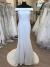 Trumpet/Mermaid Off-the-shoulder Stretch Crepe Sweep Train Wedding Dress #Milly00028632