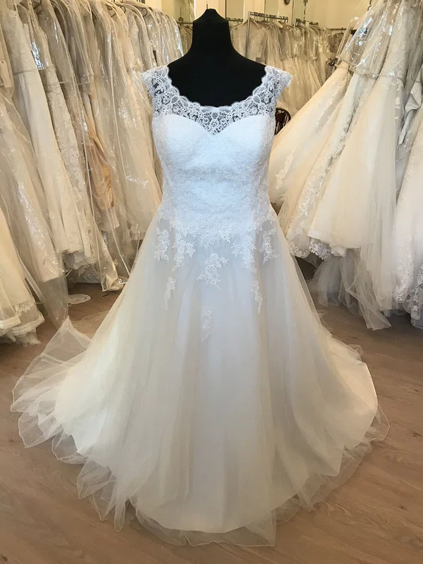 Ball Gown/Princess Illusion Tulle Sweep Train Wedding Dress With Appliques Lace #Milly00028634