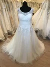 Ball Gown/Princess Illusion Tulle Sweep Train Wedding Dress With Appliques Lace #Milly00028634
