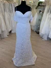 Sheath/Column V-neck Lace Sweep Train Wedding Dress With Pearl Detailing #Milly00028637