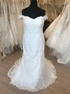 Sheath/Column Off-the-shoulder Tulle Sweep Train Wedding Dress With Appliques Lace #Milly00028642