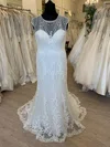 Sheath/Column Illusion Tulle Sweep Train Wedding Dress With Pearl Detailing #Milly00028651
