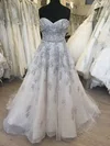 Ball Gown/Princess Sweetheart Lace Tulle Sweep Train Wedding Dress With Flower(s) #Milly00028653