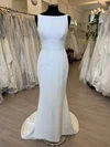 Trumpet/Mermaid Scoop Neck Stretch Crepe Sweep Train Wedding Dress With Appliques Lace #Milly00028656