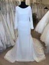 Sheath/Column Scoop Neck Chiffon Sweep Train Wedding Dress With Appliques Lace #Milly00028662