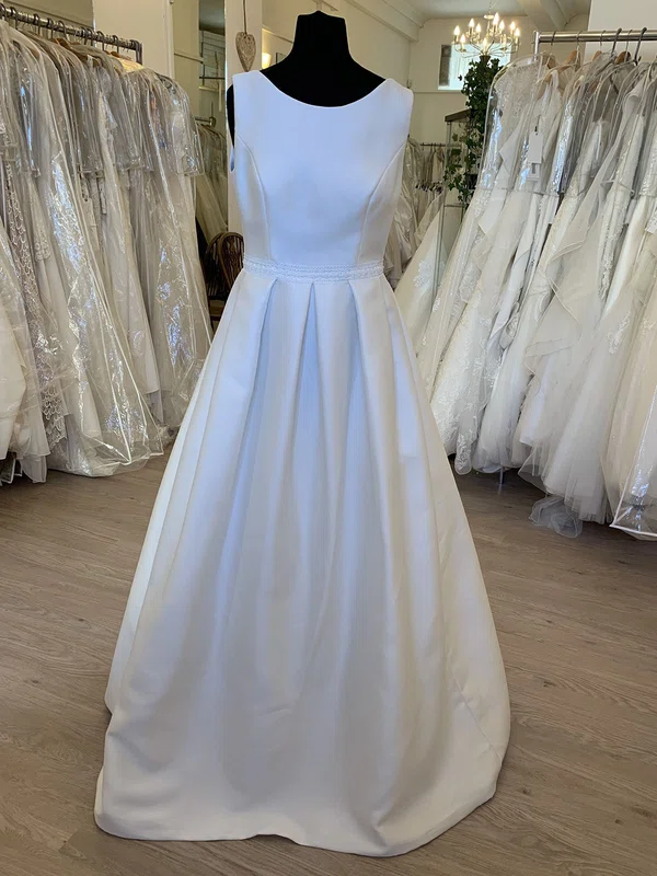 Ball Gown/Princess Scoop Neck Satin Sweep Train Wedding Dress With Lace #Milly00028665