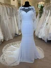 Sheath/Column Illusion Stretch Crepe Sweep Train Wedding Dress With Appliques Lace #Milly00028667