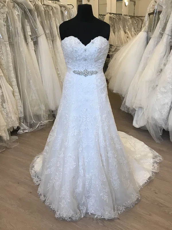 Ball Gown/Princess Sweetheart Lace Tulle Sweep Train Wedding Dress With Beading #Milly00028668