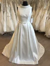 Ball Gown/Princess High Neck Satin Sweep Train Wedding Dress With Bow #Milly00028670