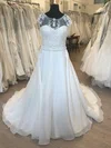 Ball Gown/Princess Illusion Satin Organza Court Train Wedding Dress With Appliques Lace #Milly00028671