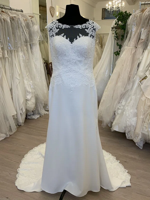 Sheath/Column Illusion Satin Sweep Train Wedding Dress With Appliques Lace #Milly00028673