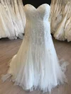 Trumpet/Mermaid Sweetheart Tulle Sweep Train Wedding Dress With Appliques Lace #Milly00028674