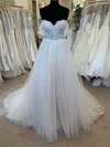 Ball Gown/Princess Off-the-shoulder Tulle Court Train Wedding Dress With Appliques Lace #Milly00028675