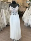 A-line Illusion Chiffon Floor-length Wedding Dress With Ruched #Milly00028676