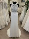 Sheath/Column Scoop Neck Chiffon Sweep Train Wedding Dress With Ruched #Milly00028677
