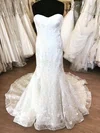 Trumpet/Mermaid Sweetheart Tulle Lace Sweep Train Wedding Dress With Appliques Lace #Milly00028678