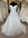Ball Gown/Princess Off-the-shoulder Tulle Sweep Train Wedding Dress With Appliques Lace #Milly00028679