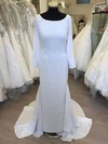 Sheath/Column Scoop Neck Satin Chiffon Sweep Train Wedding Dress With Appliques Lace #Milly00028680