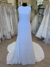 Sheath/Column Scoop Neck Stretch Crepe Court Train Wedding Dress With Beading #Milly00028681