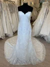 Sheath/Column Sweetheart Lace Tulle Court Train Wedding Dress #Milly00028682
