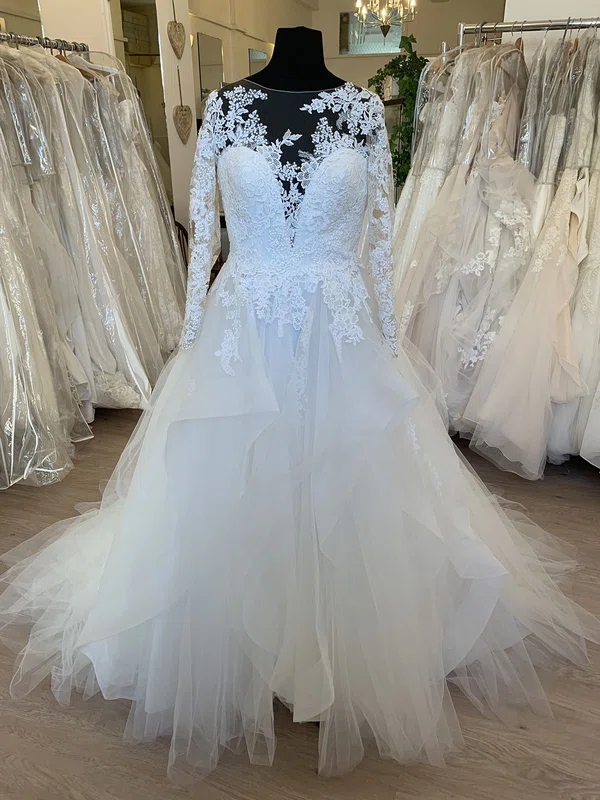 Ball Gown/Princess Illusion Tulle Sweep Train Wedding Dress With Cascading Ruffles #Milly00028684