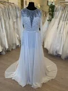 A-line Illusion Chiffon Sweep Train Wedding Dress With Sequins #Milly00028687