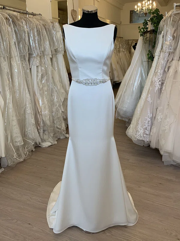 Trumpet/Mermaid Scoop Neck Satin Sweep Train Wedding Dress With Beading #Milly00028689