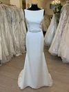 Trumpet/Mermaid Scoop Neck Satin Sweep Train Wedding Dress With Beading #Milly00028689