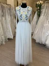 A-line Scoop Neck Tulle Floor-length Wedding Dress With Flower(s) #Milly00028691