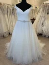 Ball Gown/Princess Off-the-shoulder Tulle Sweep Train Wedding Dress With Ruched #Milly00028694